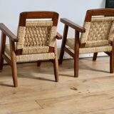 Pair of children's armchairs in rope, attributed to Audoux Minet.
