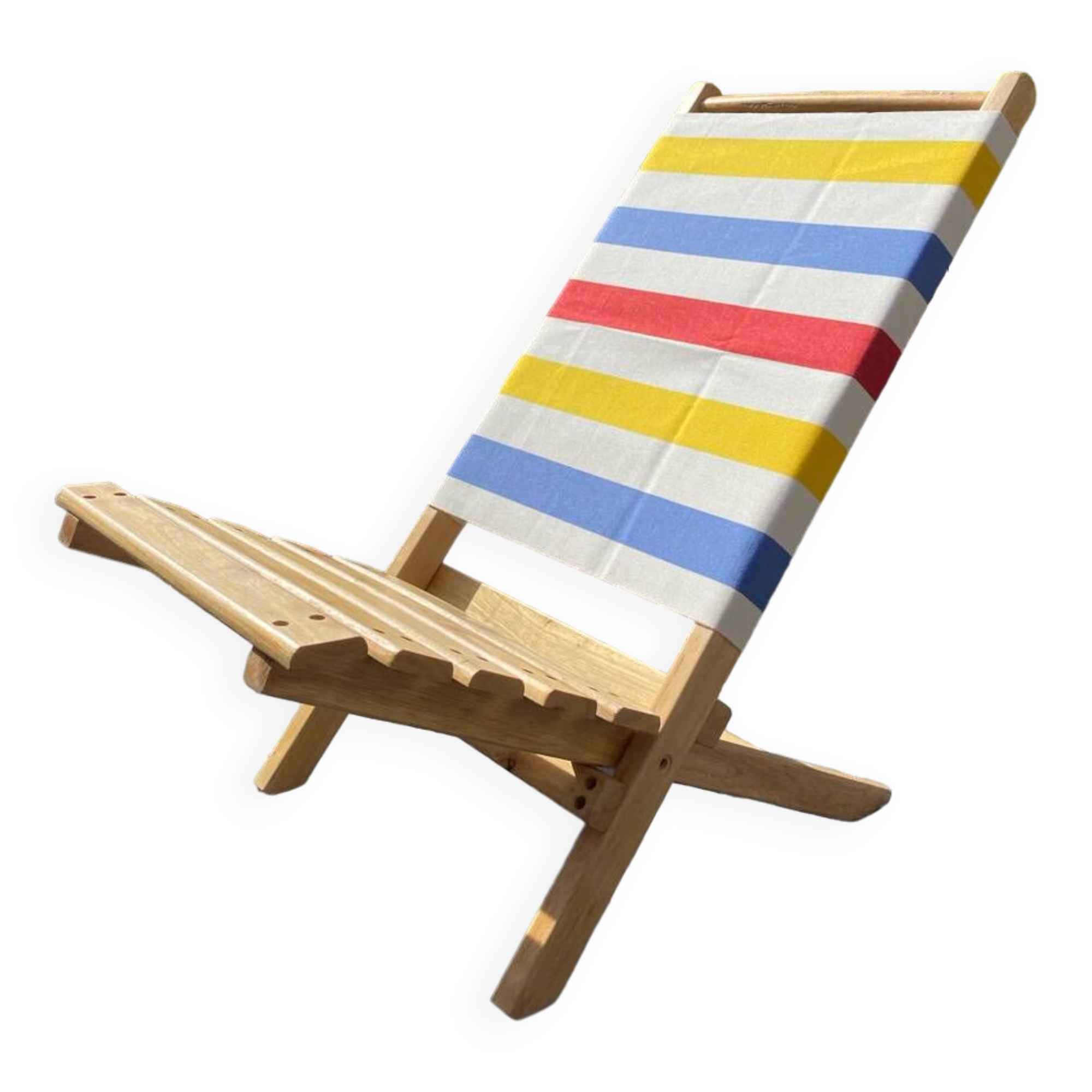 Folding chair in wood and striped fabric