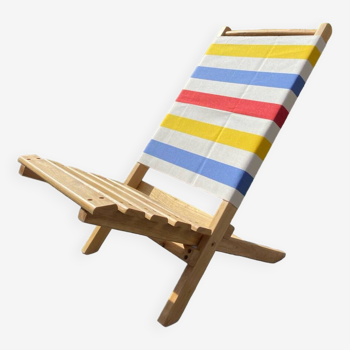 Chaise pliante en bois et tissu à rayures