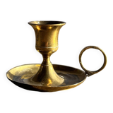 Small golden hand candlestick with a round loop handle D8 H6.5