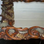 Vintage Black Heavily Carved Wooden Forest Wall Mirror