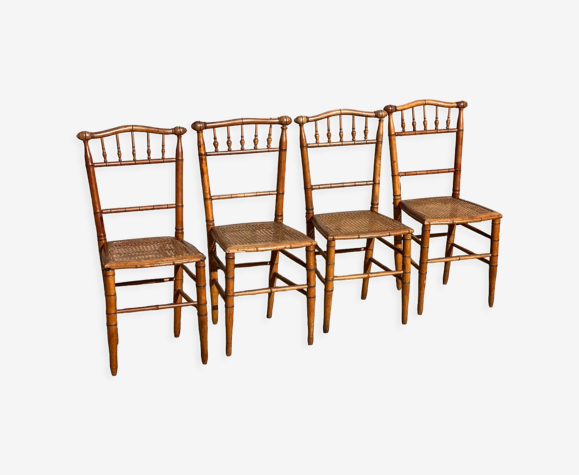 Ensemble de 4 chaises en hêtre et cannage 19ième