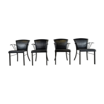 Vintage black leather dining chairs by Arrben, 1980s