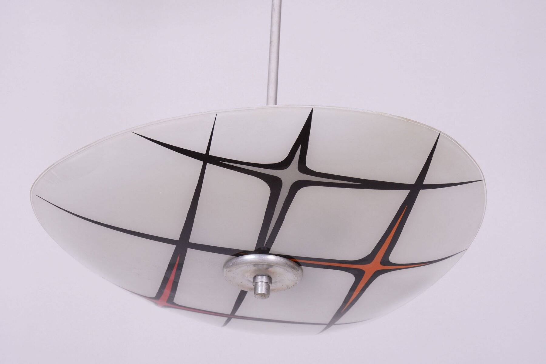 Mid-Century Chandelier in Chromed Steel and Glass, Czech, 1950s