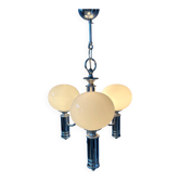 Mid-Century opaline glass chandelier with chrome structure