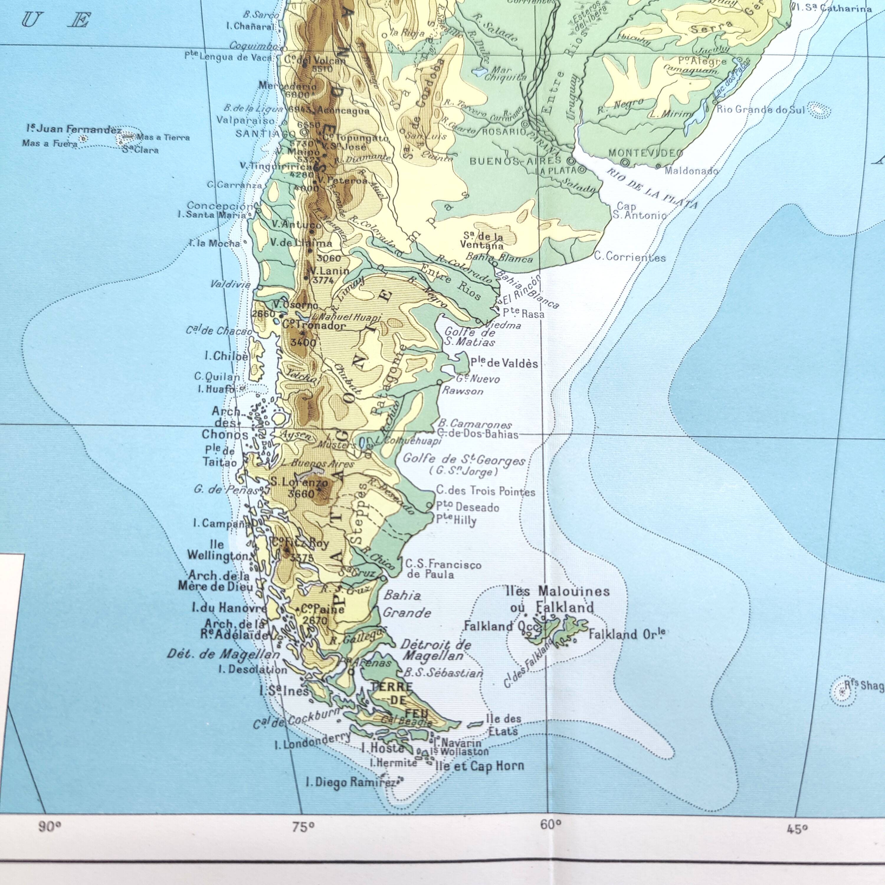 Carte de Amérique du Sud vintage de 1950