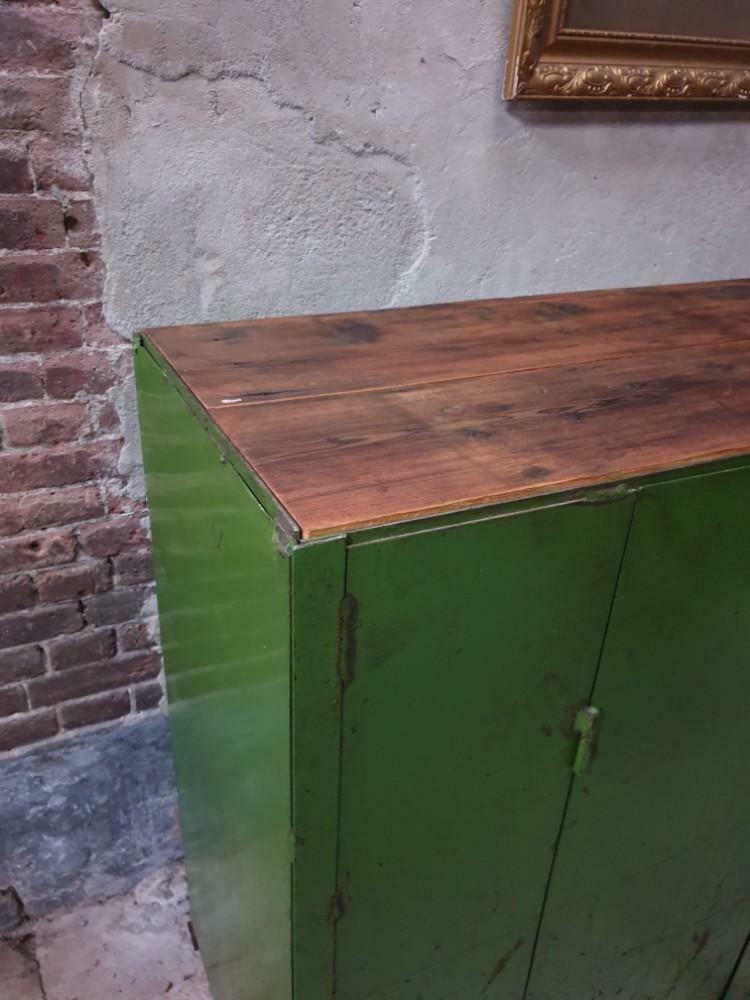 Vintage steel cupboard, shelf cupboard, kitchen island green