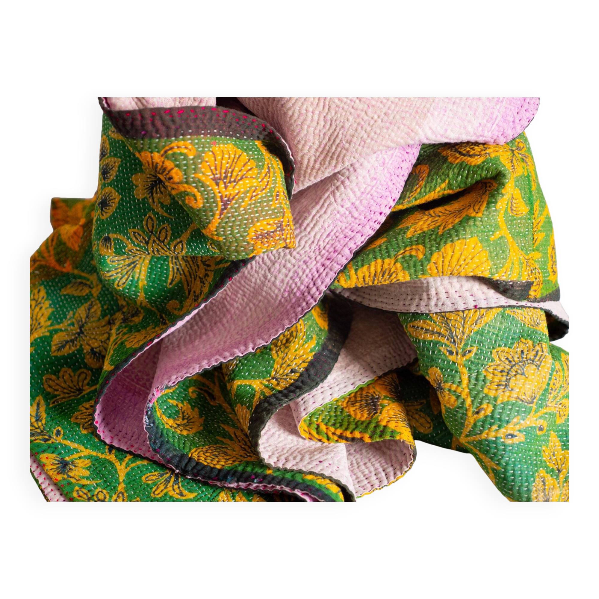 Kantha Sari Bedspread Purple & Green