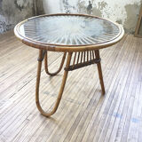 Vintage glass and rattan table
