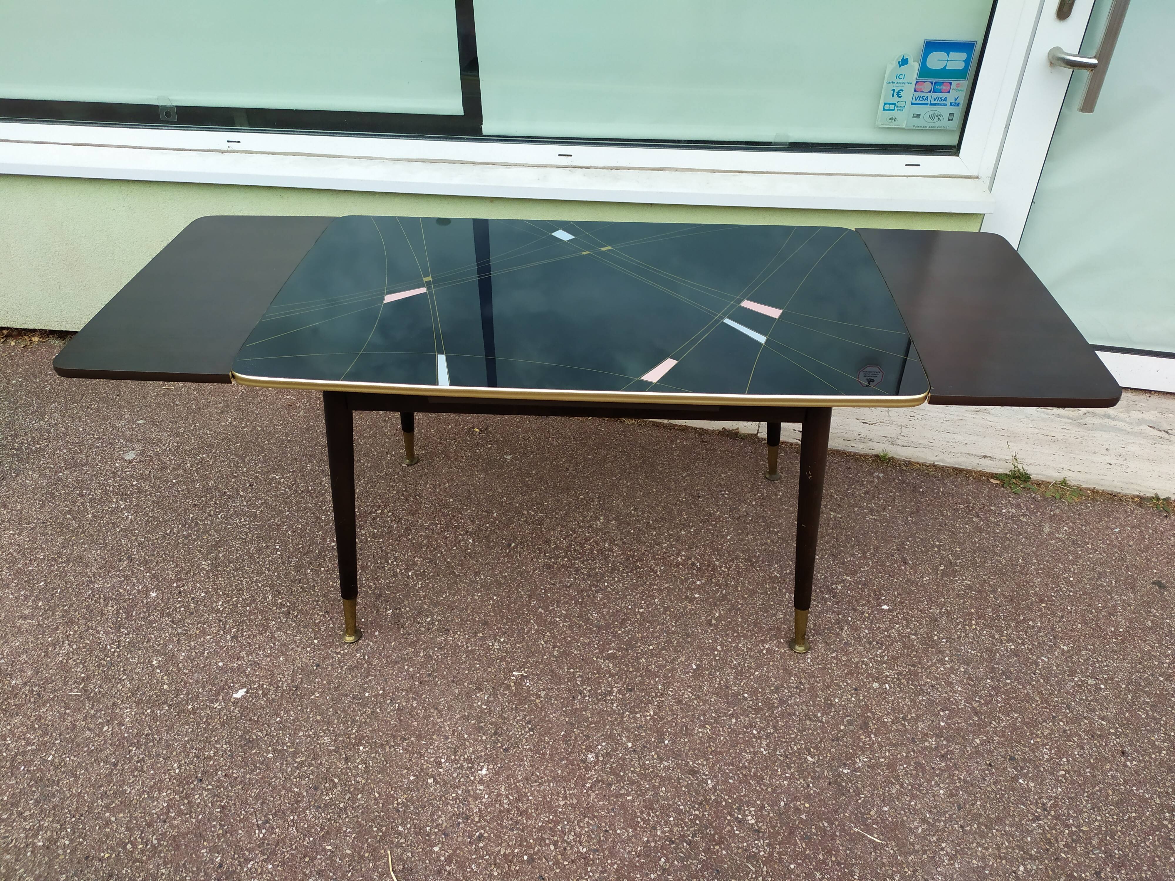 Table mid-low formica feet compass glass tray - vintage 1960