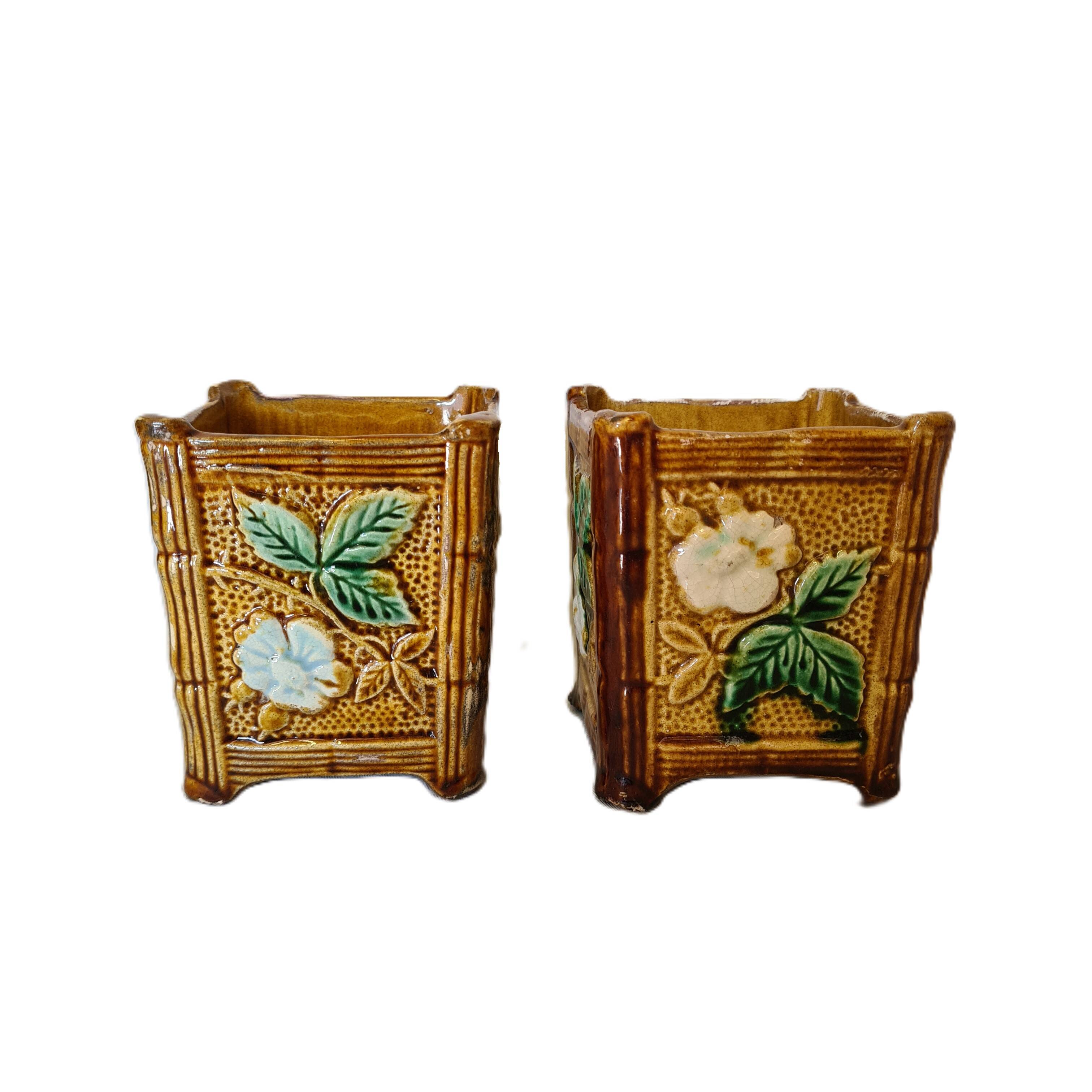 French Art Nouveau Square Flower Pots, Late 19th Century