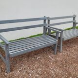 Pair of old wooden park garden benches