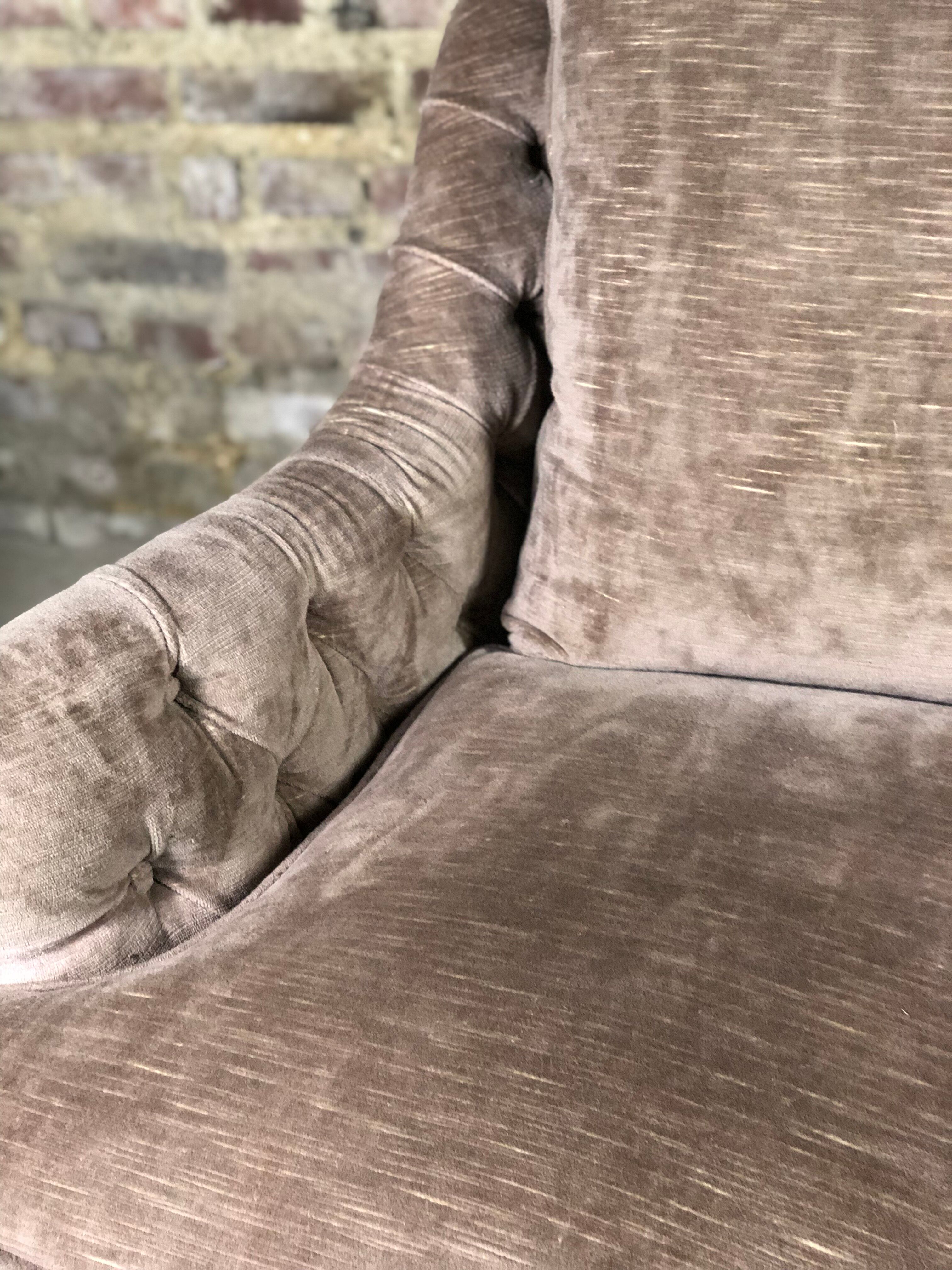 vintage velvet taupe sofa 70's style