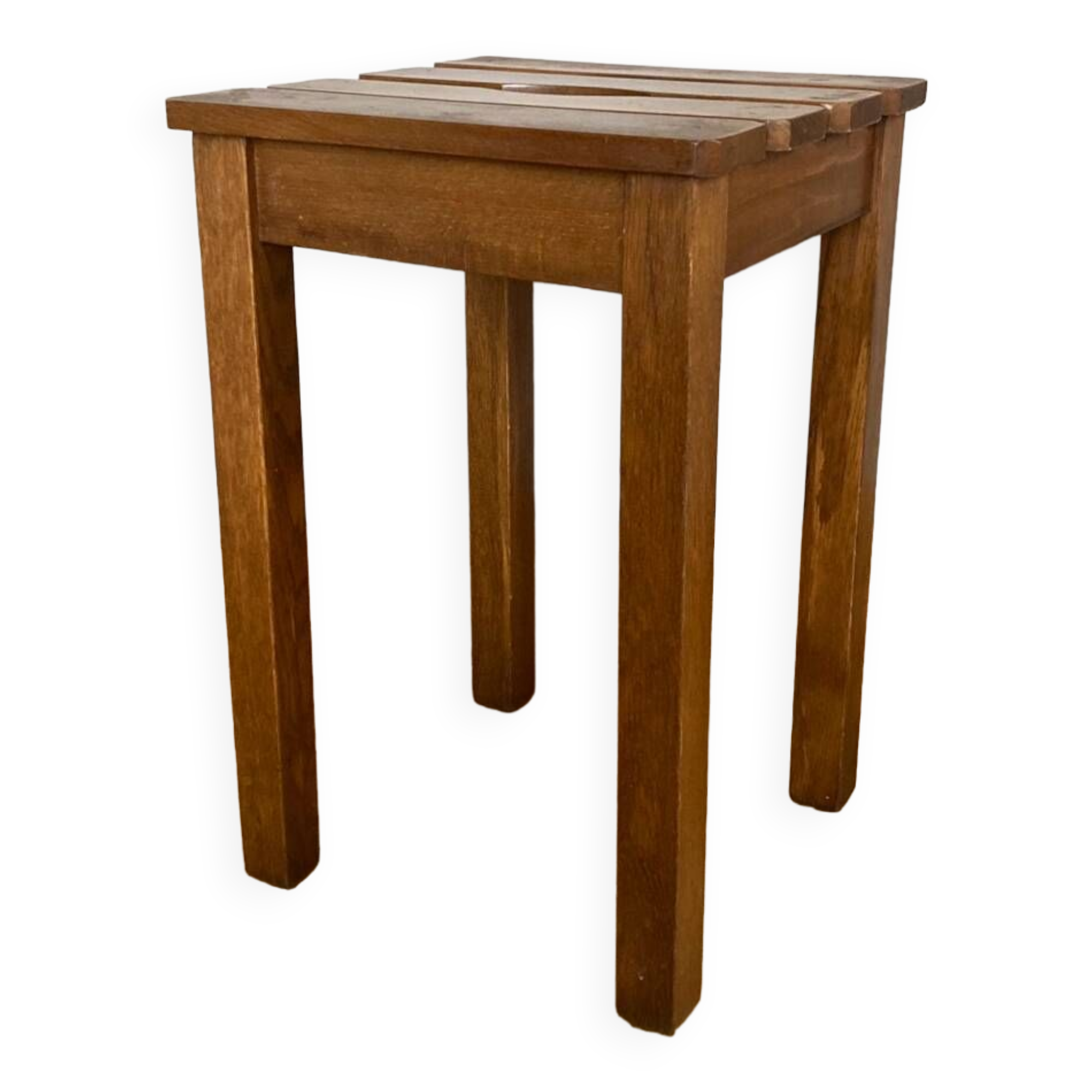 Wooden stool with central grip, quadripod base, 20th century