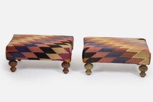 Small kilim ottomans with wooden legs, türkiye, set of 2