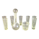 Lot de verrerie bullée Biot – carafe, verres et seau à glace – années 1960