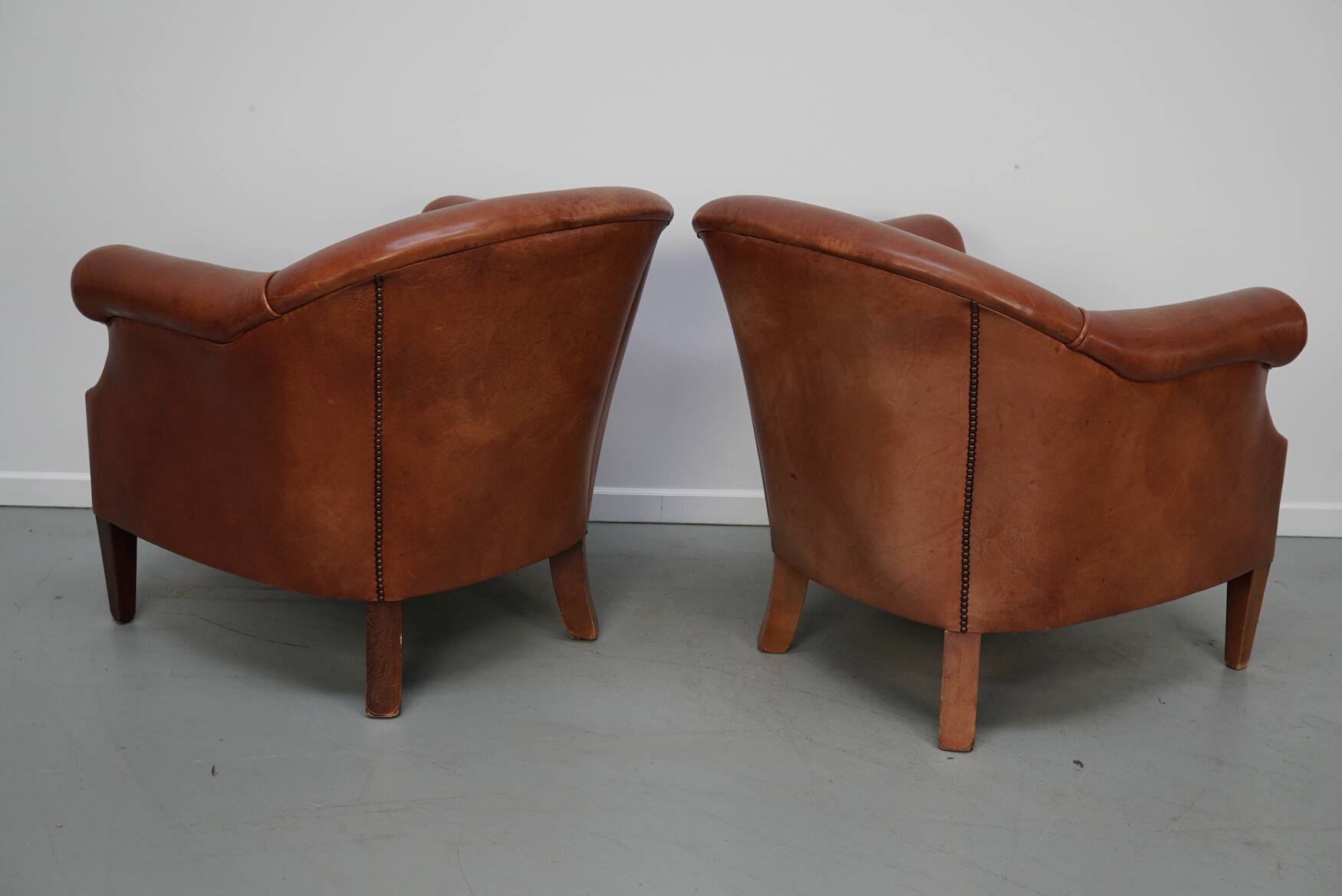 Vintage Dutch Leather Club Chairs in Cognac, Set of 2