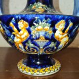 Vase with 2 polychrome handles in Gien earthenware France with Renaissance decoration 1938