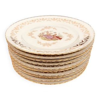 Lot de 10 assiettes plates en porcelaine décor romantique