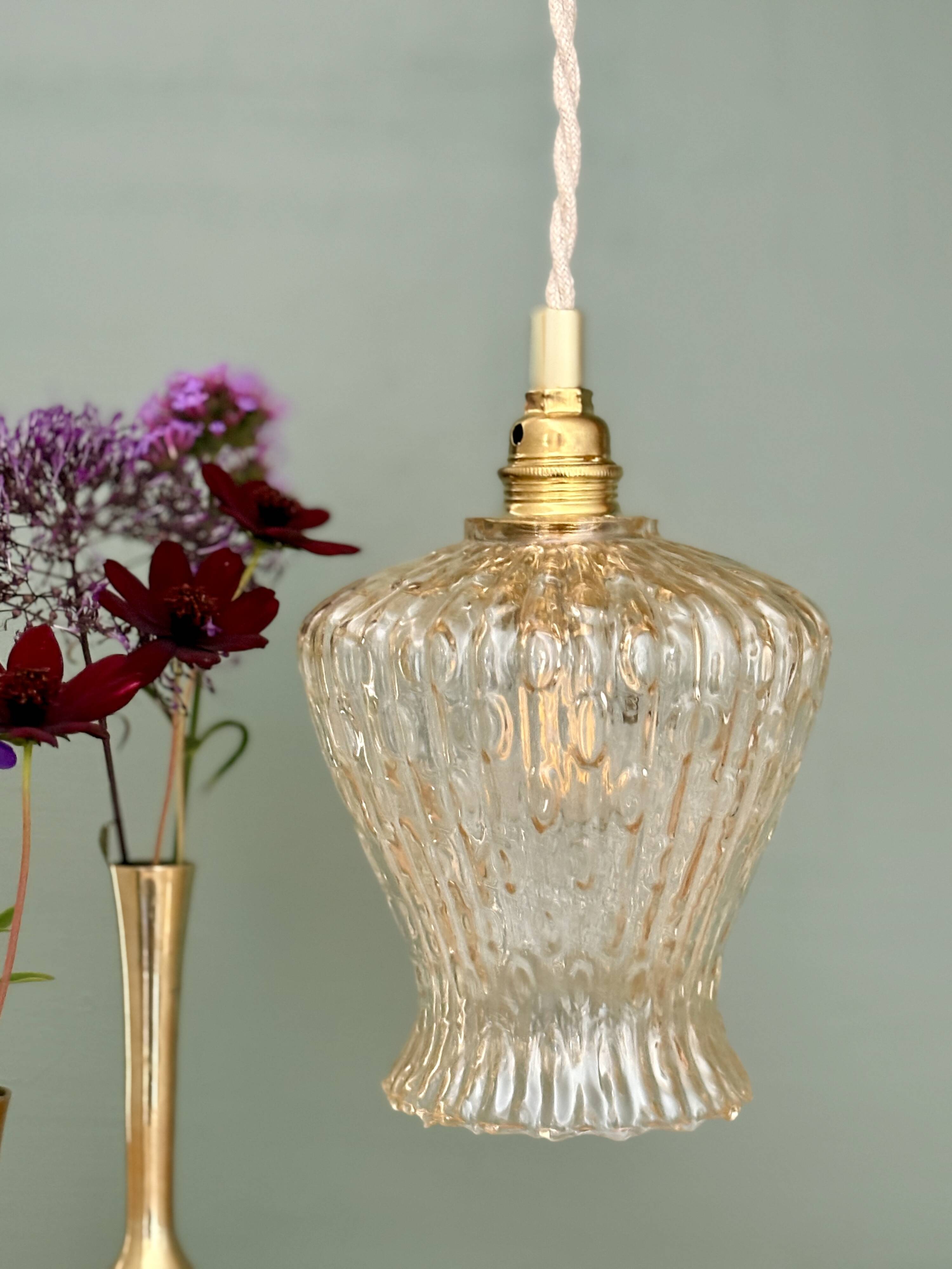 Vintage tulip pendant light in amber glass