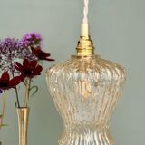 Vintage tulip pendant light in amber glass