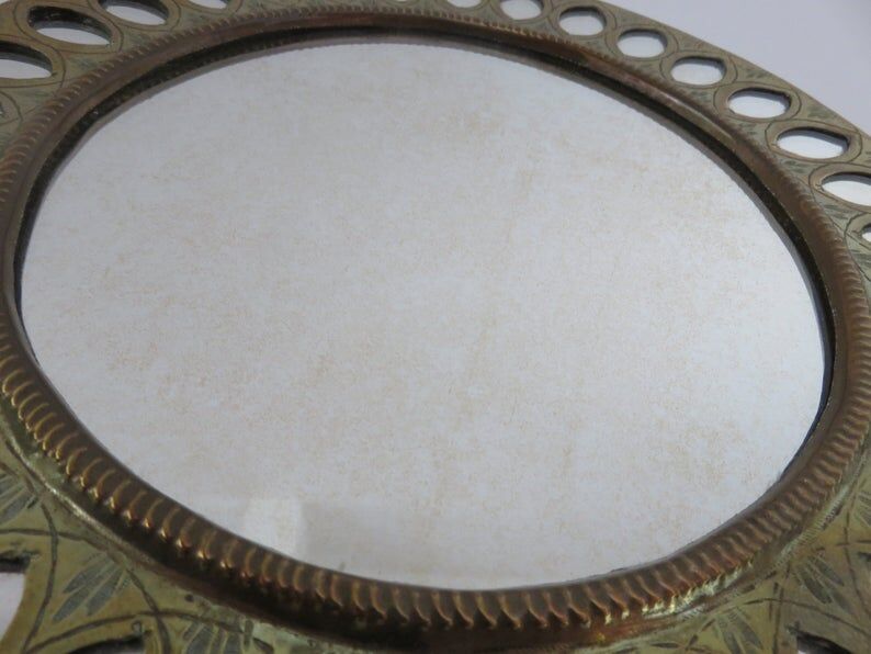 Old round mirror, ethnic, Moroccan, oriental, round brass 70s