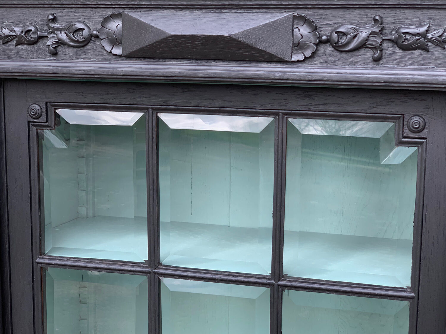 Armoire parisienne vitrée noire et vert grisé 150cm