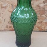 Ancien Vase Verre Moulé Vert Décor Pointes Vintage