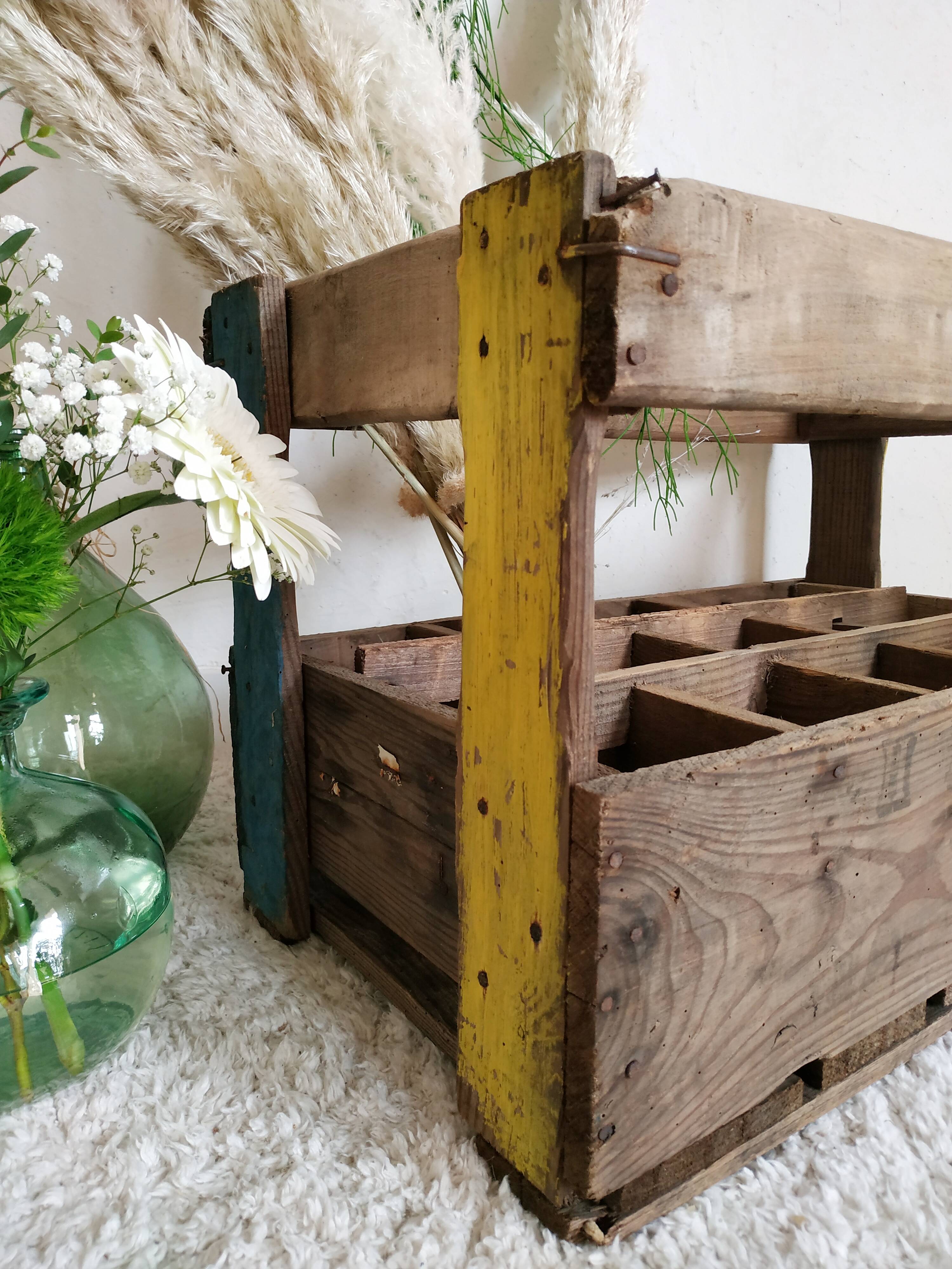 Locker- Old screen-printed wooden bottle holder