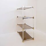 Claustra shelf in plexiglass, smoked glass and brass