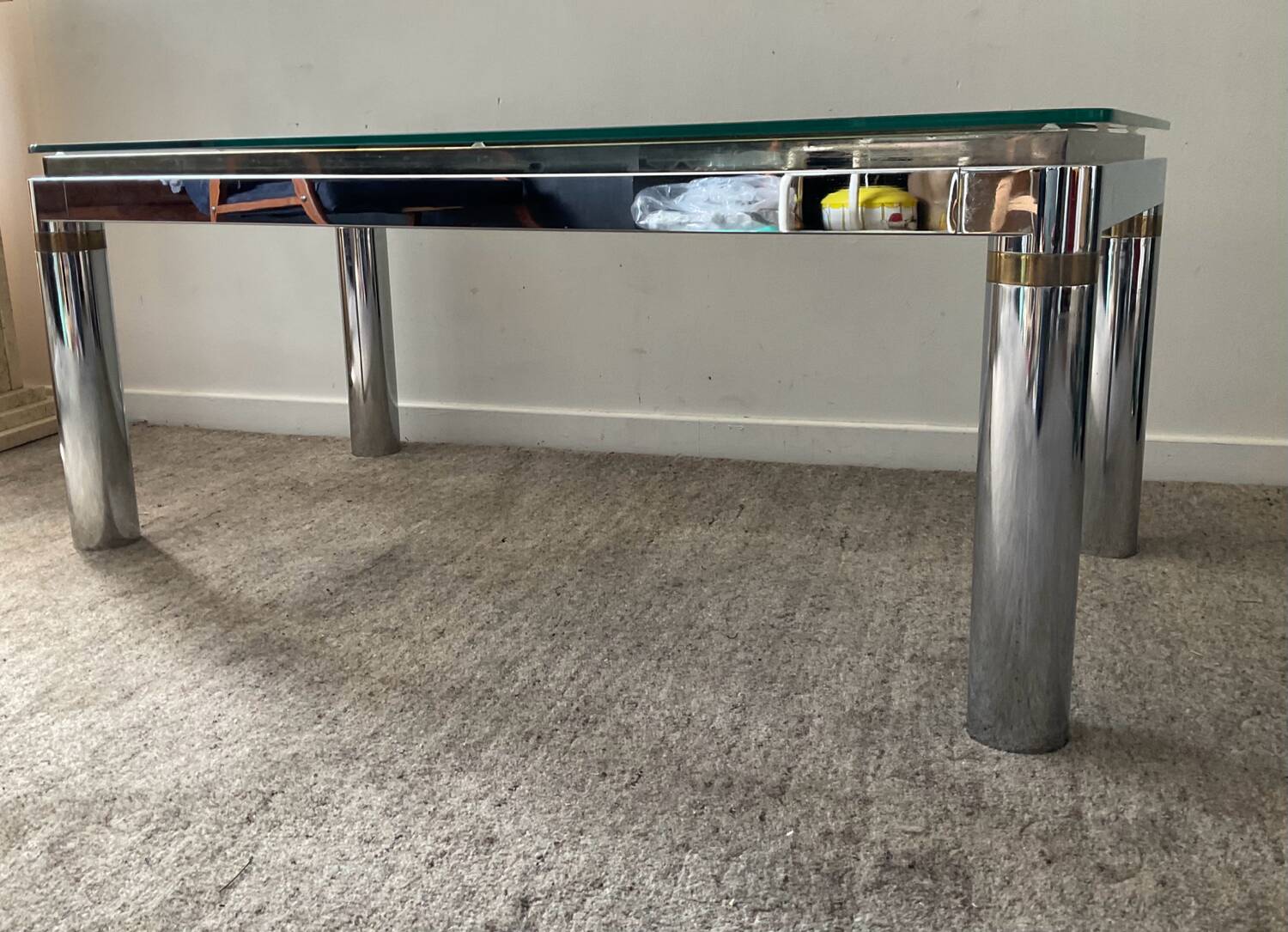 Vintage coffee table in brass and chrome metal from the 70s