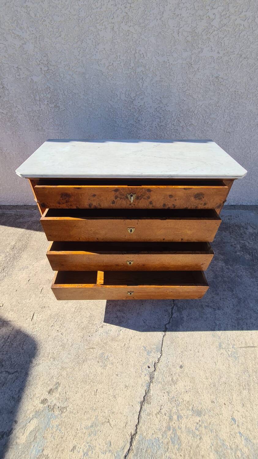 Commode style Louis Philippe en bois et marbre blanc