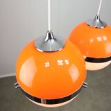 Space Age Italian Orange Pendant Lamps, Set of 2