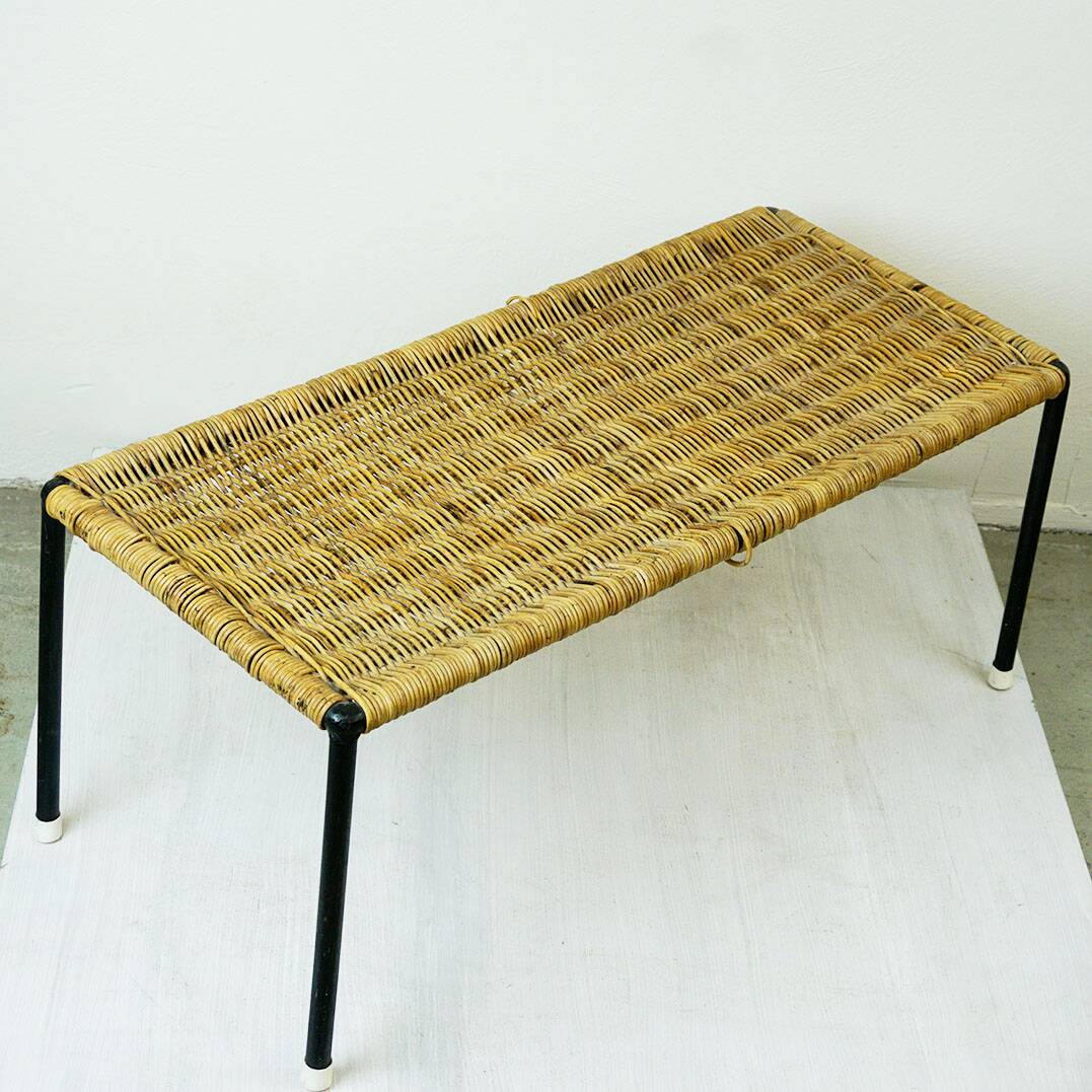 Black steel and wicker side table by Carl Auböck, mid-century.