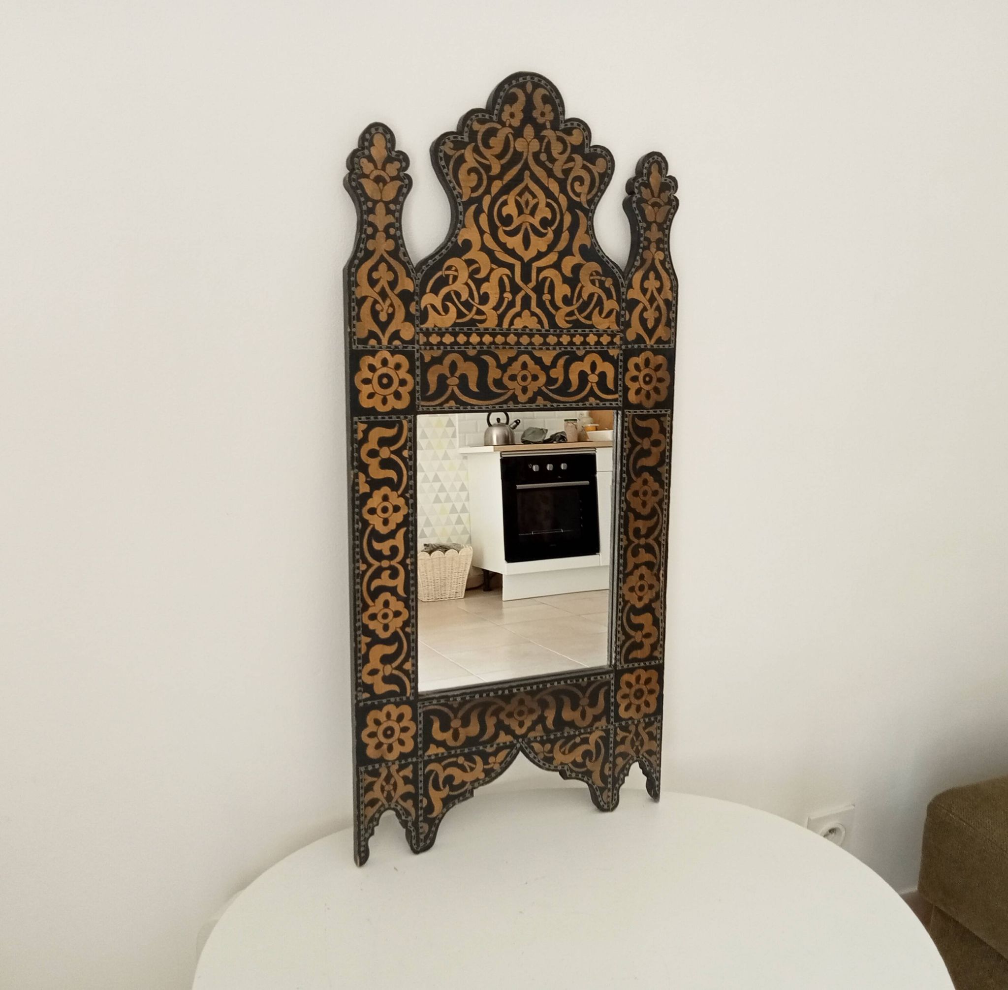 Miroir vintage années 80 de style mauresque peint à la main