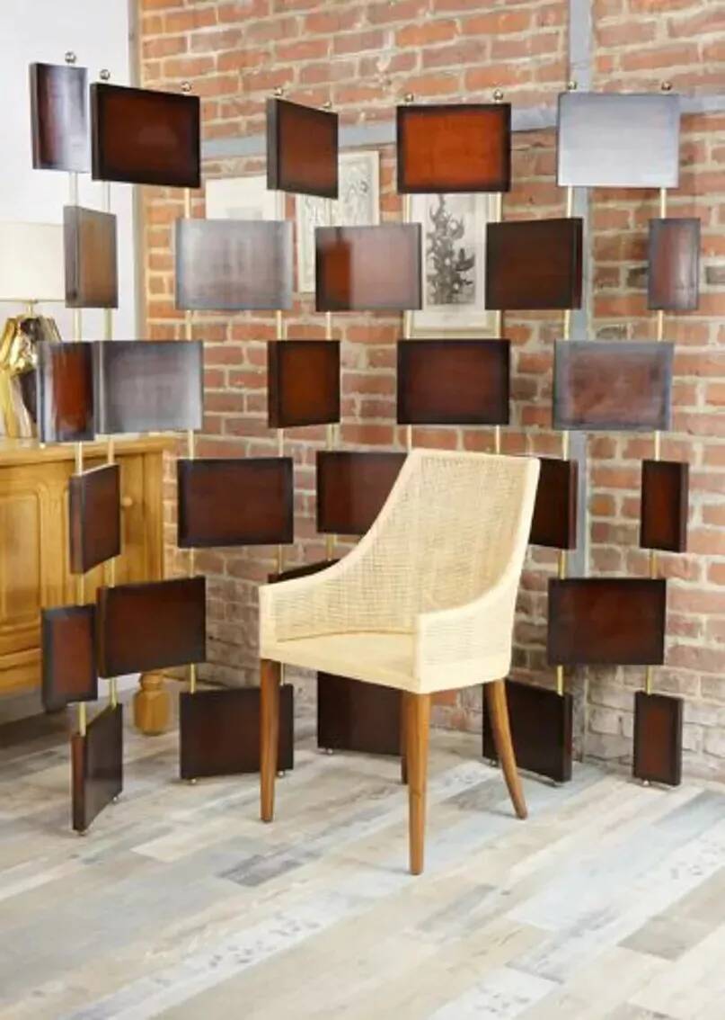 Vintage screen in wood and brass