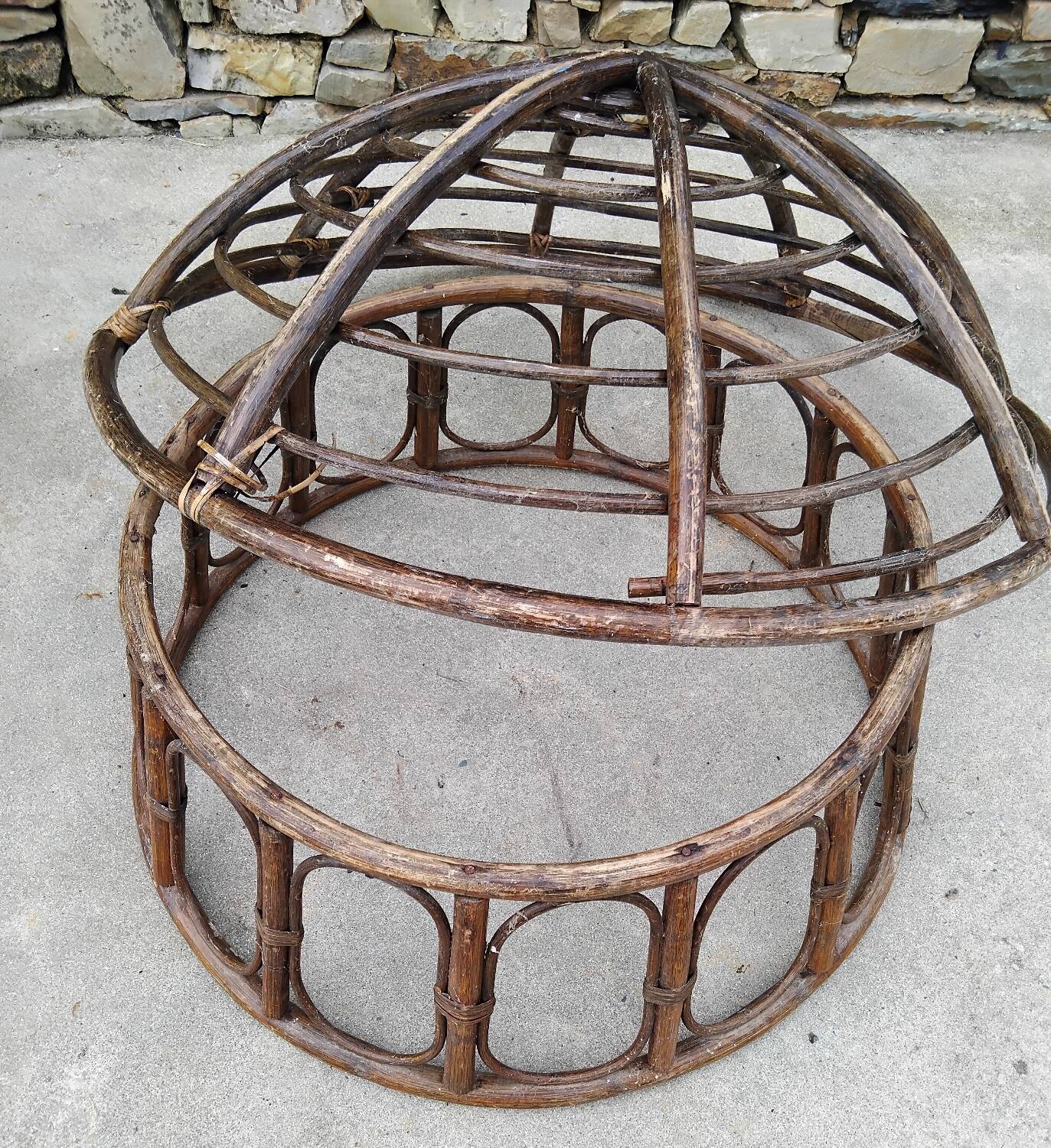 Set of 3 Vintage Rattan Half-Spherical Armchairs
