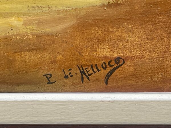Huile sur toile, Scène Bretonne, village breton, signé Le Hellocq,  Pont Aven