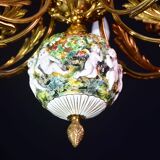Manila, large size 12 light Italian vintage ceramic chandelier, 1960