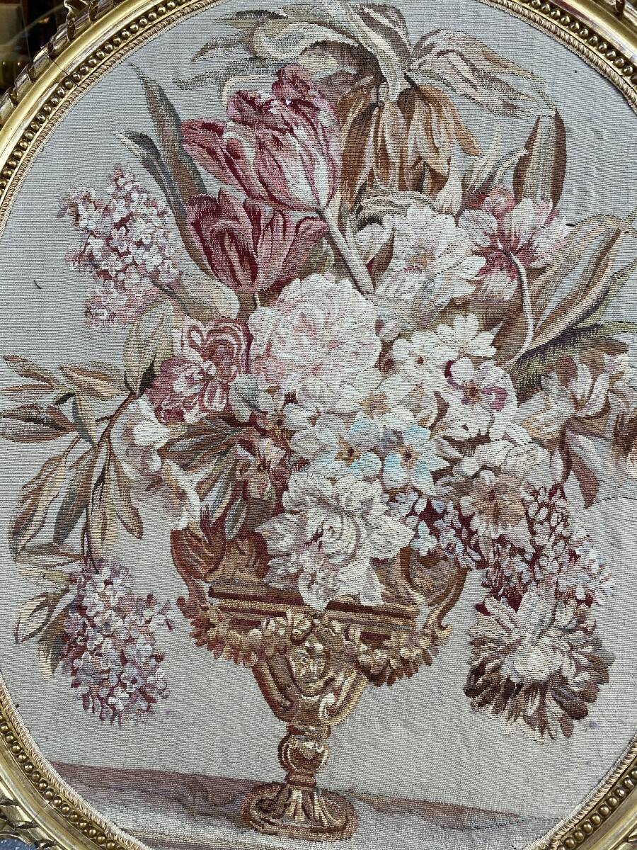 Gilded wooden screen and Napoleon III floral tapestry