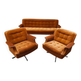 Midcentury lounge set swivel armchairs & sofa 'Madmen style'