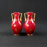 Pair of Baccarat crystal baluster vases decorated with a Lorraine cross