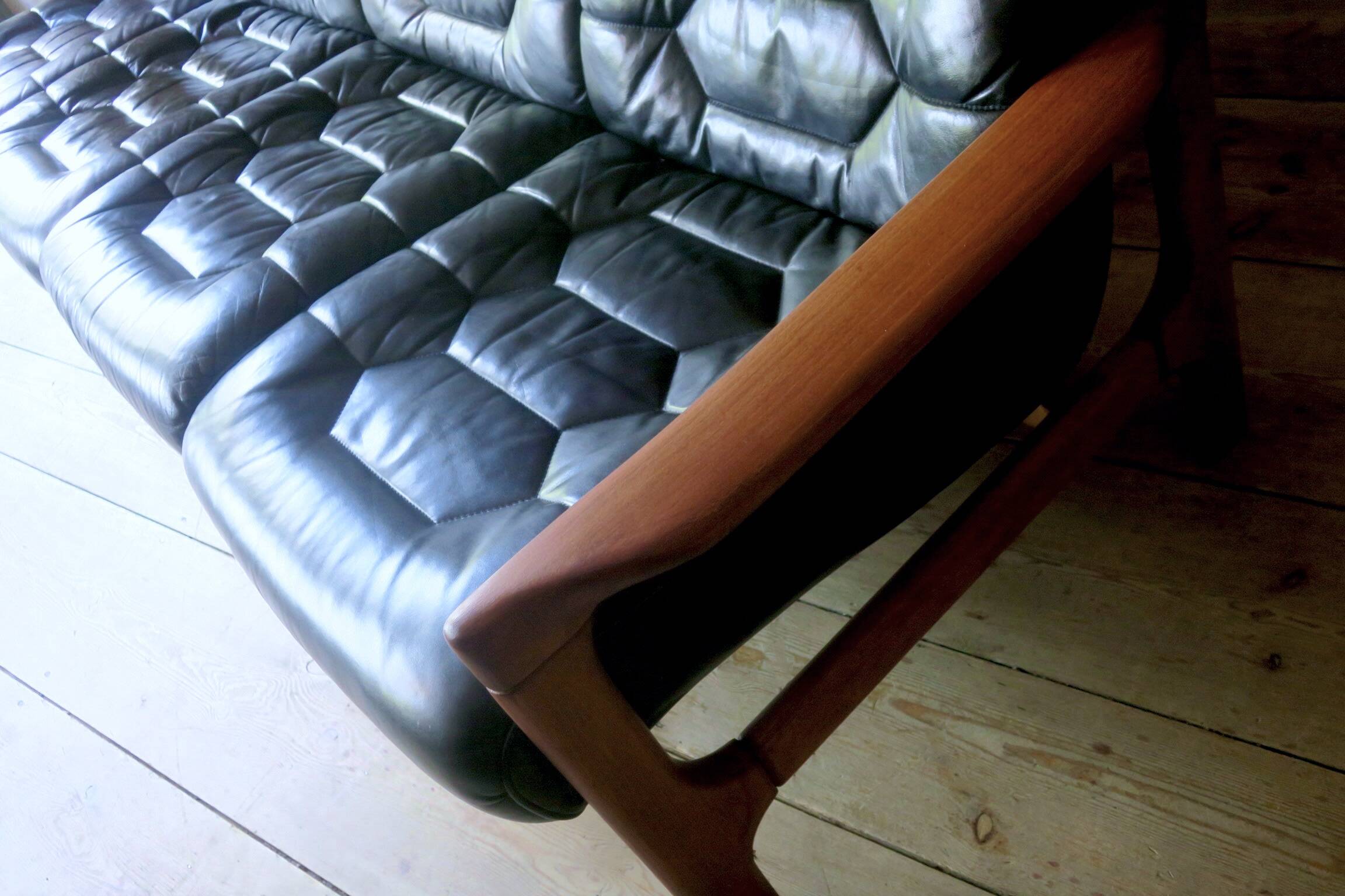 Danish 4-seater sofa with leather upholstery 244 cm, 1960s