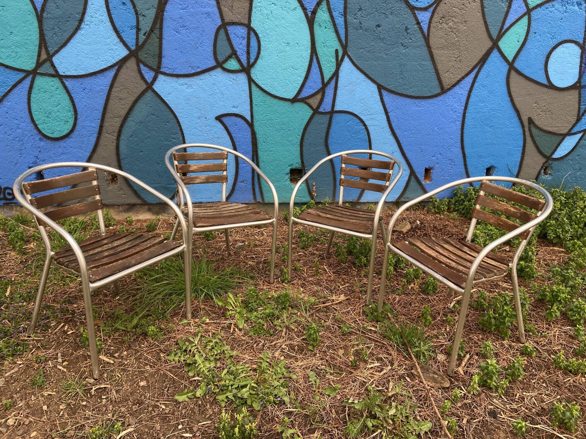 4 armchairs gondola café parisien bistrot vintage terrace 1980s