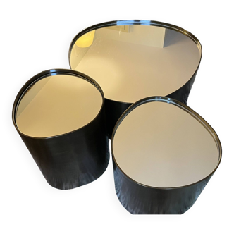 Set of 3 metal and mirror coffee tables