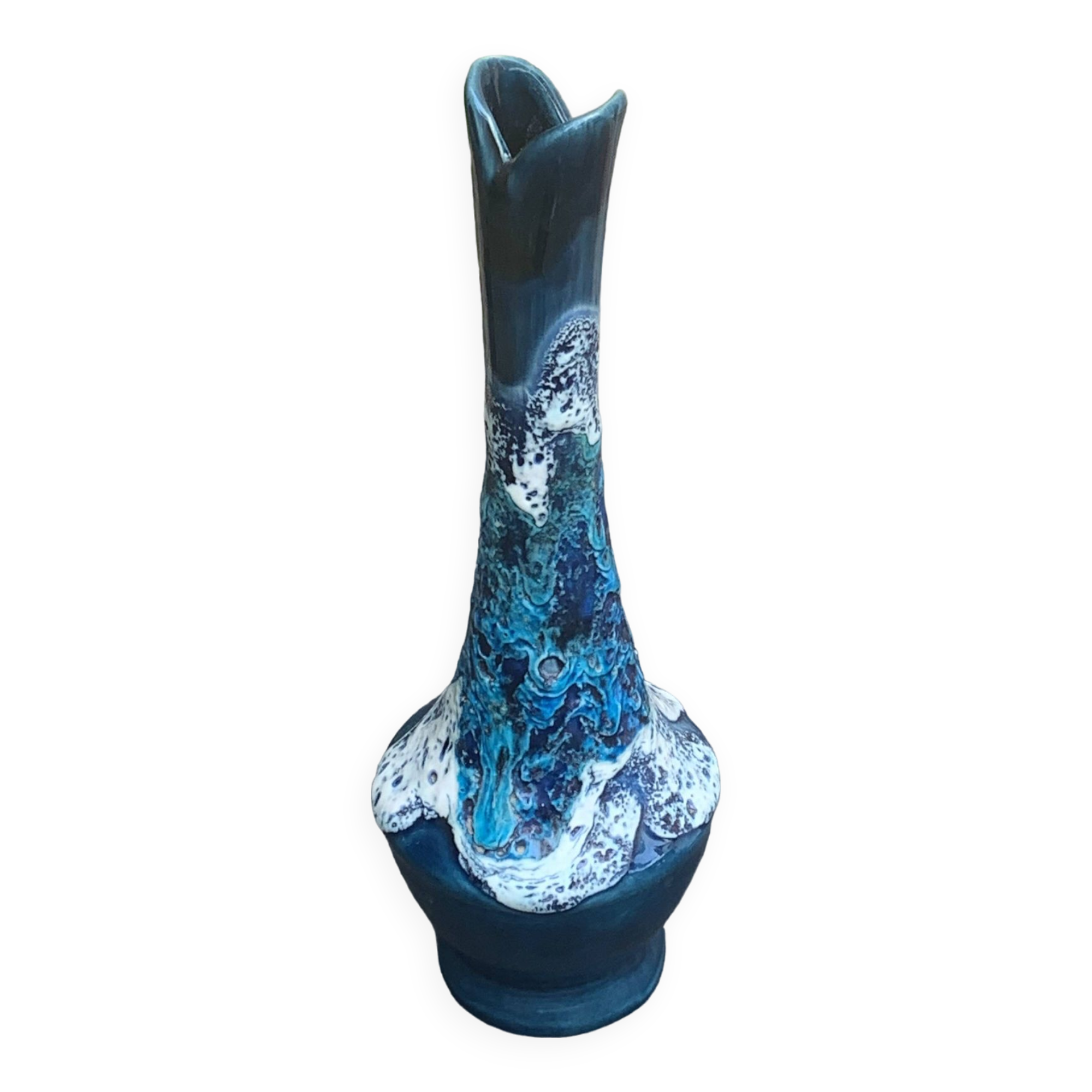 Vase, soliflore in wash-glazed ceramic, shades of blue, Vallauris style, vintage design