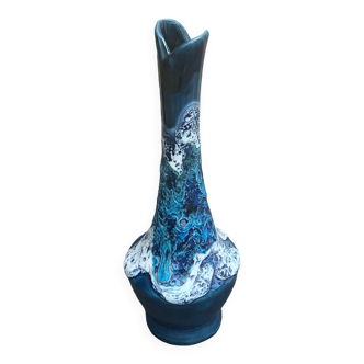Vase, soliflore in wash-glazed ceramic, shades of blue, Vallauris style, vintage design
