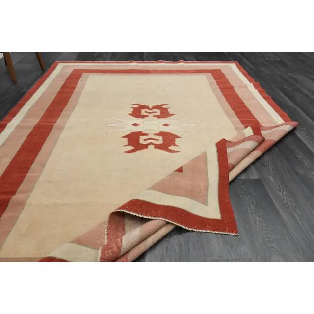 1970s Vintage Turkish Handmade Wool & Cotton Orange Area Rug 203x315