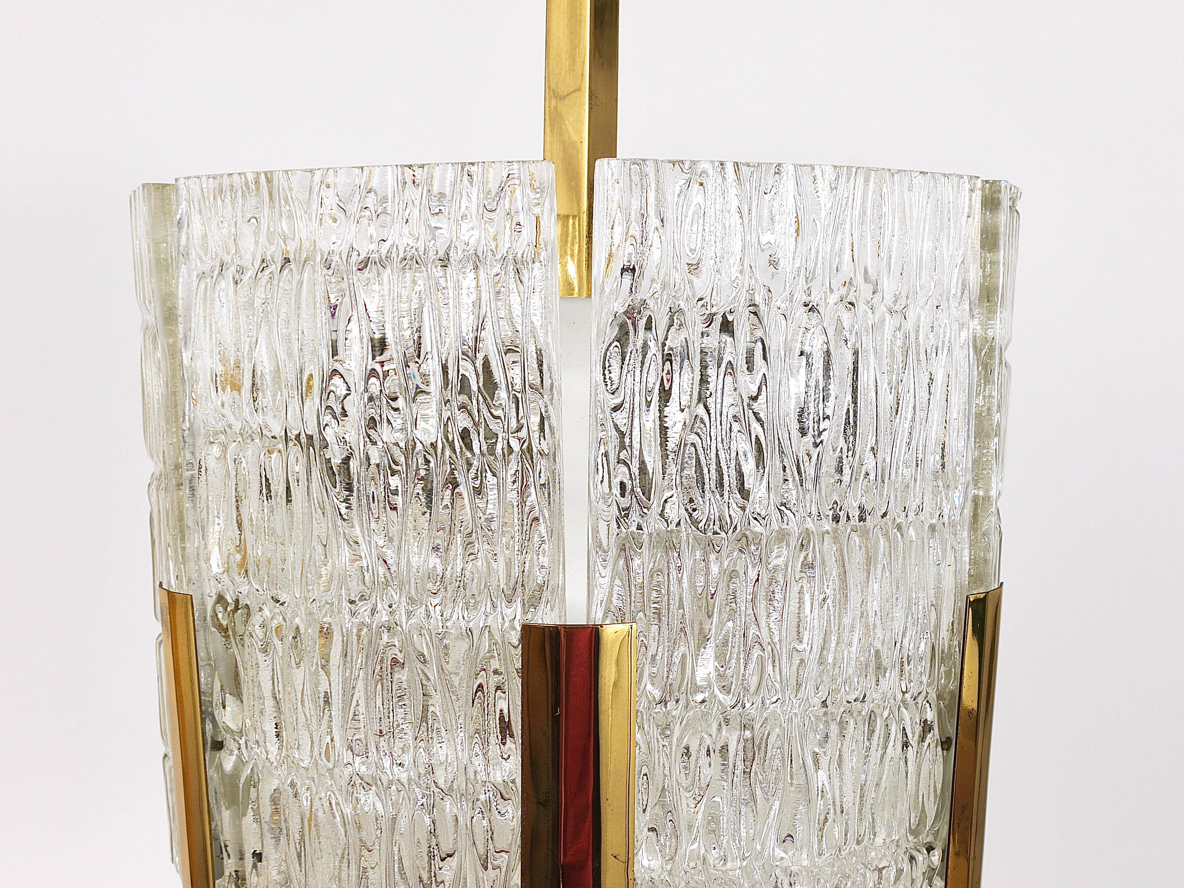 Kalmar Suspension Tambour Drum, Brass, Frosted Textured Glass, Austria, 1960s