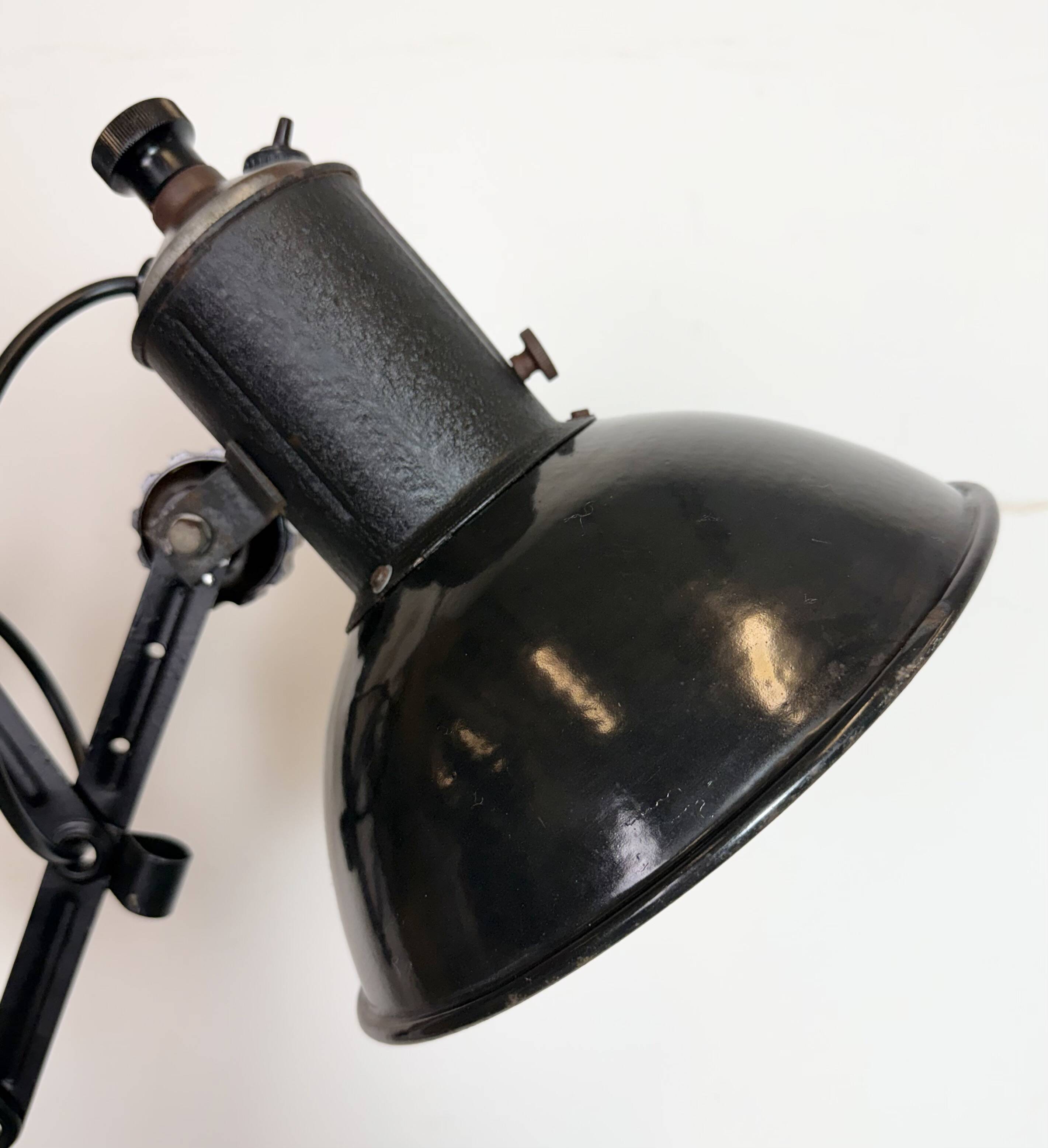 Industrial Black Enamel Scissor Wall Lamp, 1950s